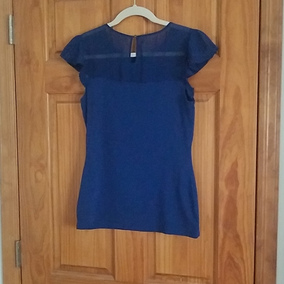 Express Navy Sheer Pleated Blouse - Picture 2 of 6